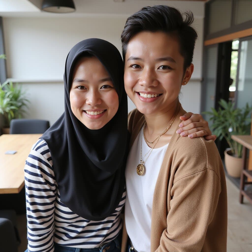 Happy domestic helper with employer